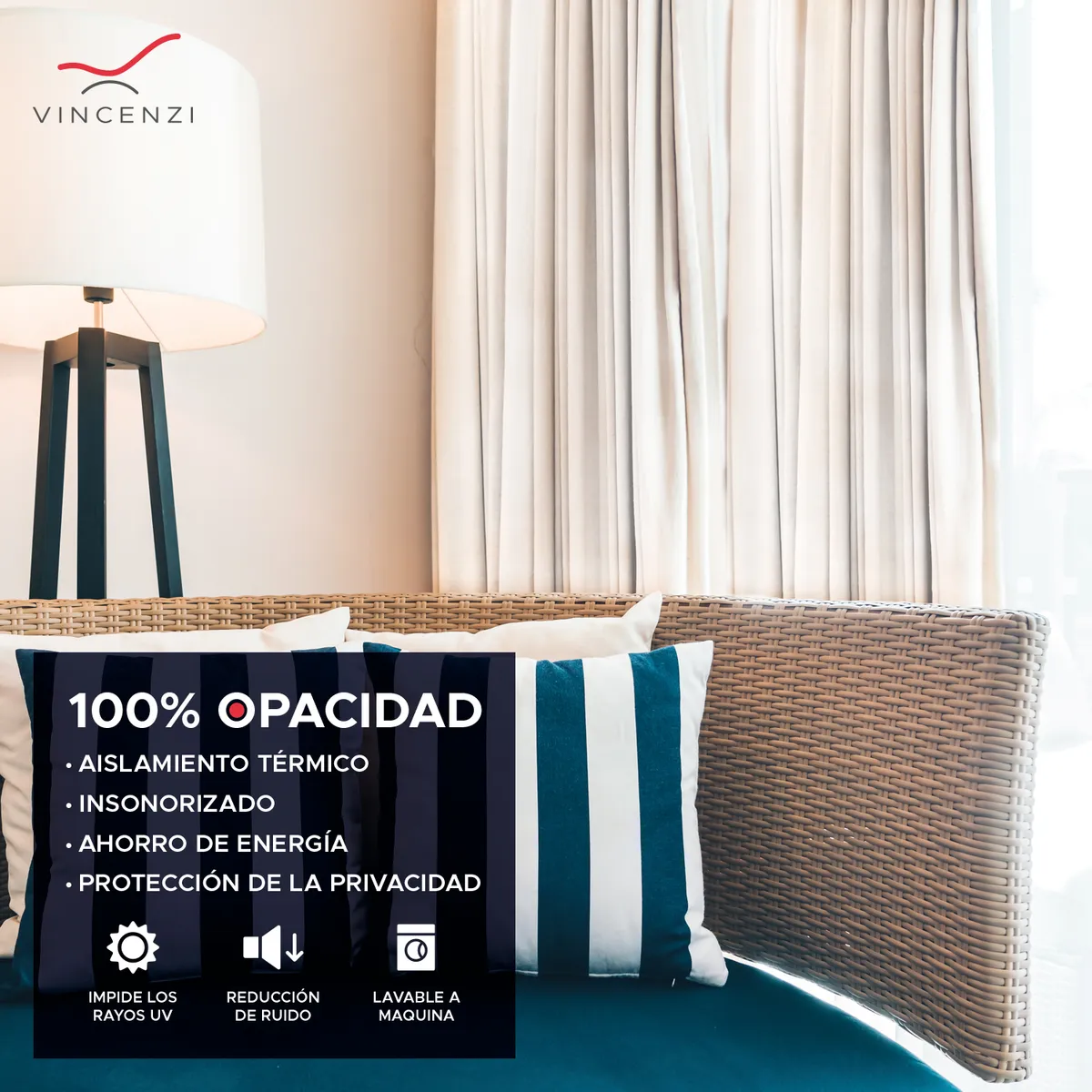 VINCENZI - Cortina de Tela Blackout Blanca Vincenzi 140x220