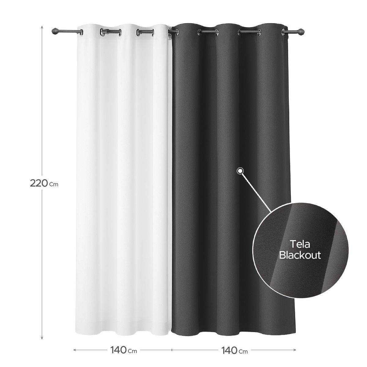 VINCENZI - Cortina de Tela Blackout Gris Grafito con Velo Vincenzi 140x220 cm