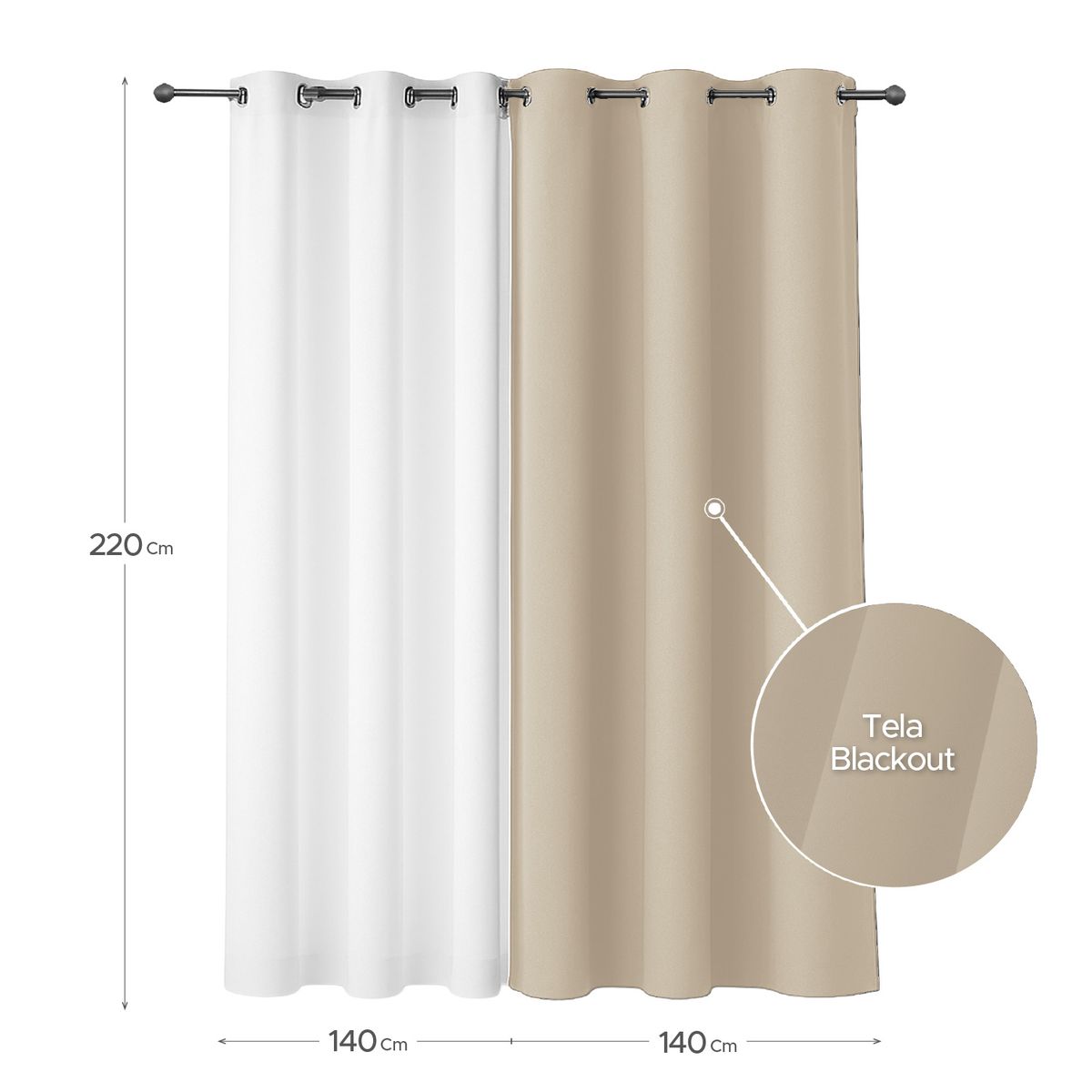 VINCENZI - Cortina de Tela Blackout Beige y Velo Vincenzi 140x220 cm