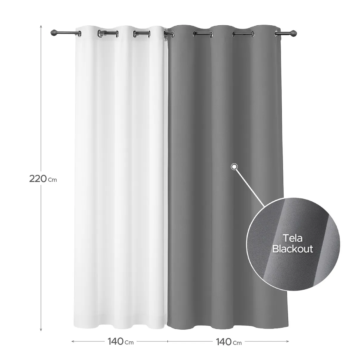 VINCENZI - Cortina de Tela Blackout Gris y Velo Vincenzi 140x220 cm