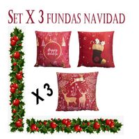 Set X 3 Fundas Cojín Navidad Rojo Dorado Mod 45x45 Cm.