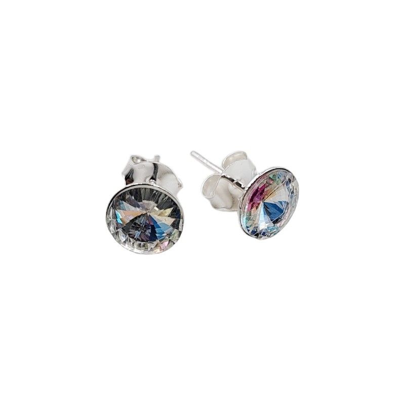 ANDREA COGGIOLA JOYAS - Aros cristal tornasol redondo 8mm plata fina 925