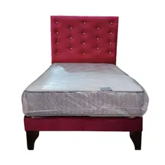GENERICO - Cama Europea 1.5 Plazas + Respaldo Burdeo A Piso + Colchón Resorte