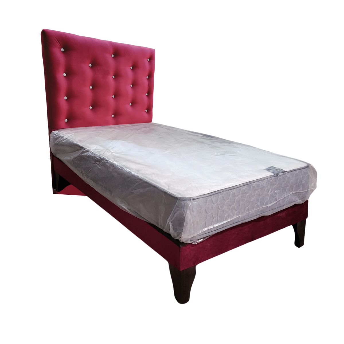 GENERICO - Cama Europea 1.5 Plazas + Respaldo Burdeo A Piso + Colchón Resorte