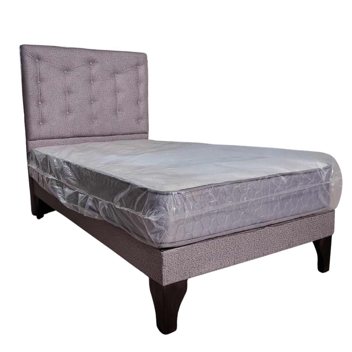 GENERICO - Cama Europea 1.5 Plazas + Respaldo Gris A Piso + Colchón Resorte