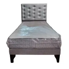 GENERICO - Cama Europea 1.5 Plazas + Respaldo Gris A Piso + Colchón Resorte