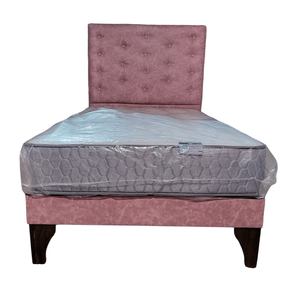 GENERICO - Cama Europea 1.5 Plazas + Respaldo Palo Rosa A Piso + Colchón Resorte