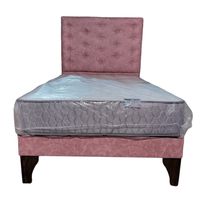 Cama Europea 1.5 Plazas + Respaldo Palo Rosa A Piso + Colchón Resorte