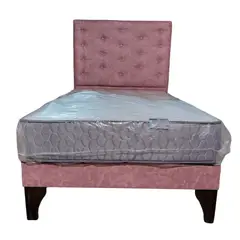 GENERICO - Cama Europea 1.5 Plazas + Respaldo Palo Rosa A Piso + Colchón Resorte