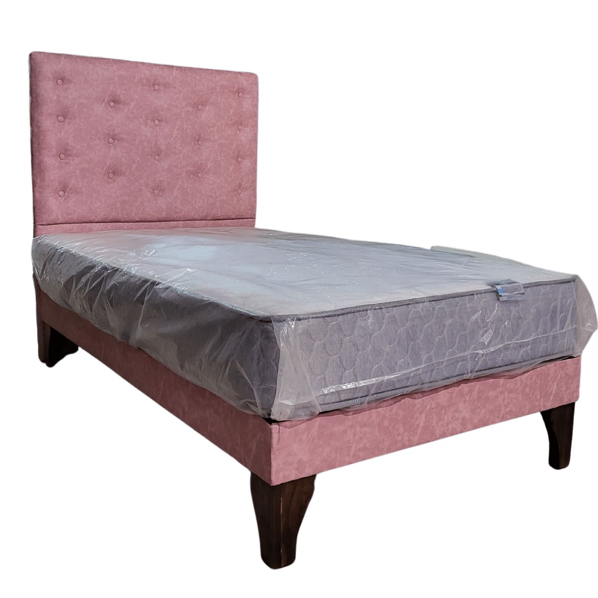 GENERICO - Cama Europea 1.5 Plazas + Respaldo Palo Rosa A Piso + Colchón Resorte