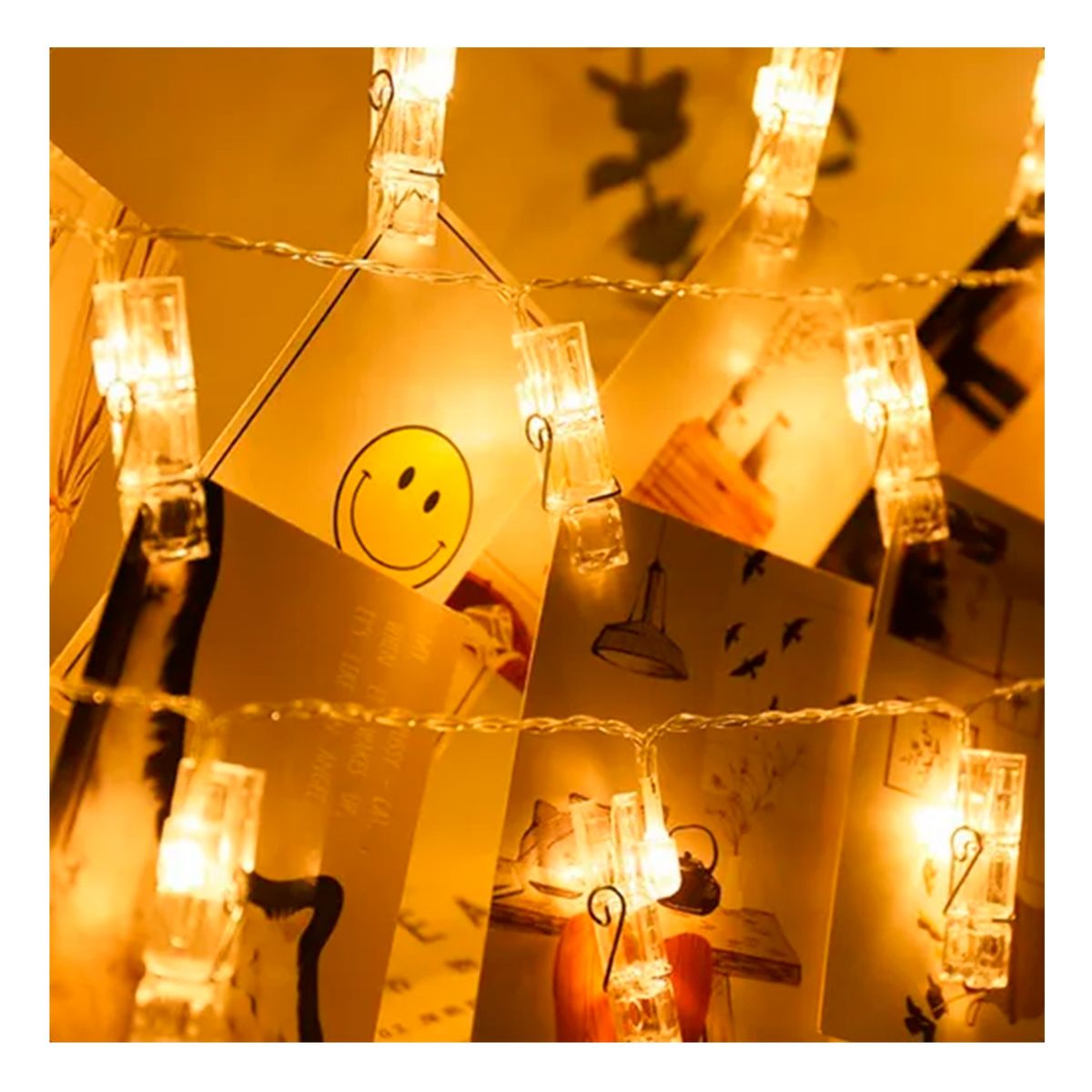 GENERICO - Guirnalda Luces Led Clips 10 Pinzas Porta Fotos 2mt