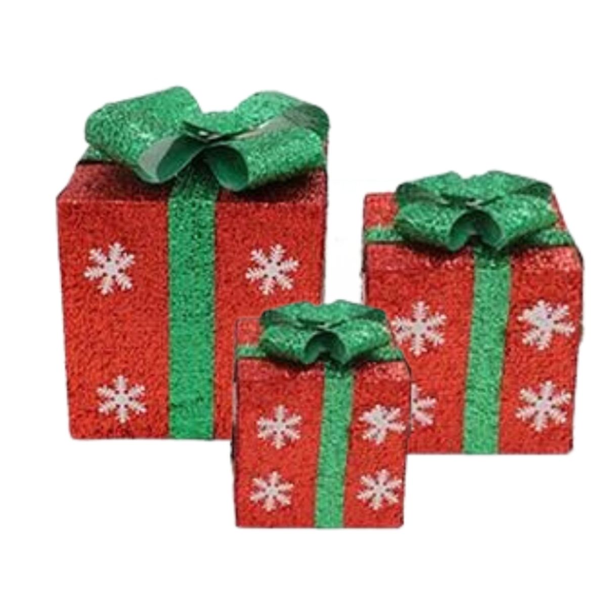 GENERICO - Set de 3 Cajas Regalos Color Verde Con Luces Led Ideal para Navidad