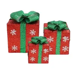 GENERICO - Set de 3 Cajas Regalos Color Verde Con Luces Led Ideal para Navidad