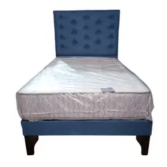 GENERICO - Cama Europea 1.5 Plazas + Respaldo Calipso A Piso + Colchón Resorte