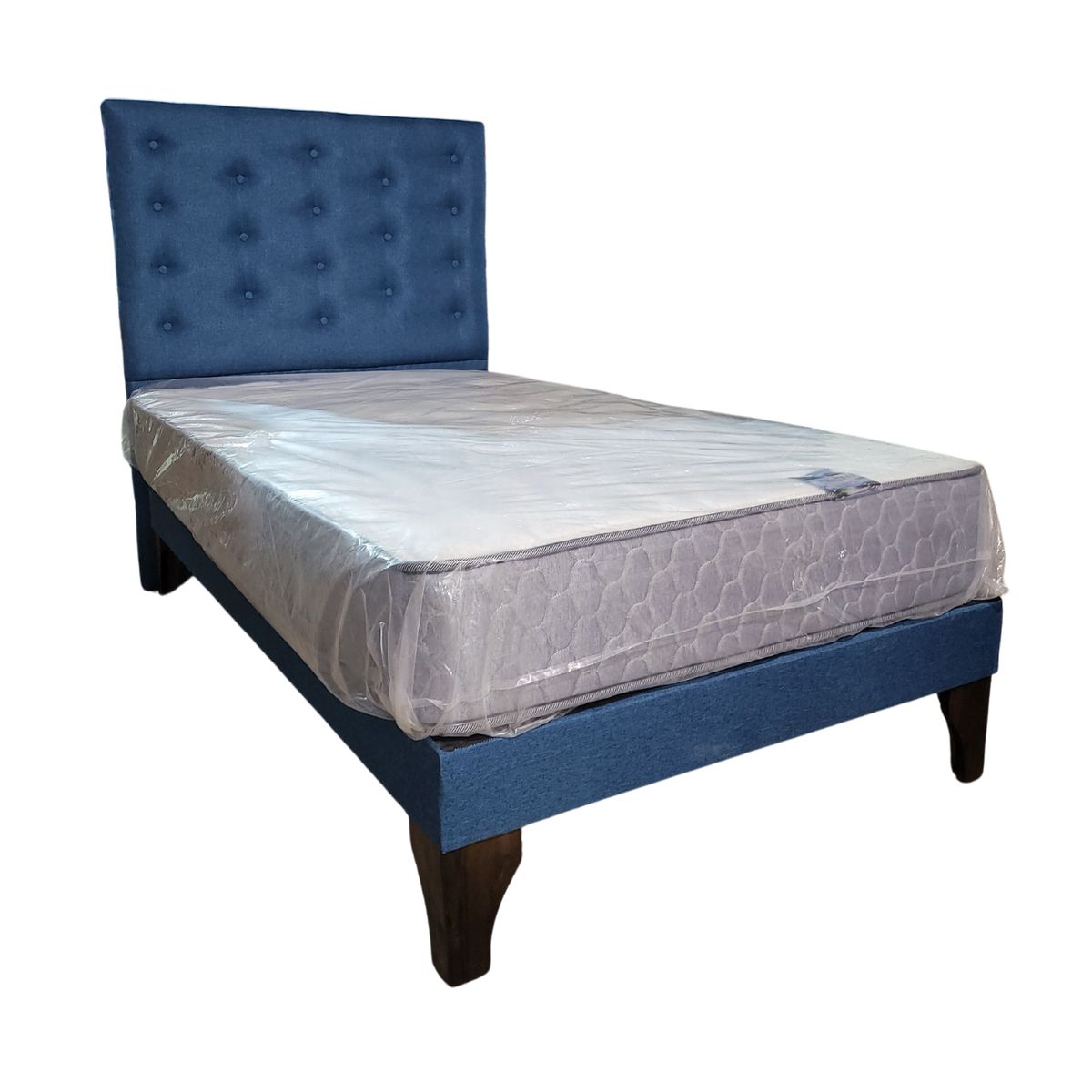 GENERICO - Cama Europea 1.5 Plazas + Respaldo Calipso A Piso + Colchón Resorte