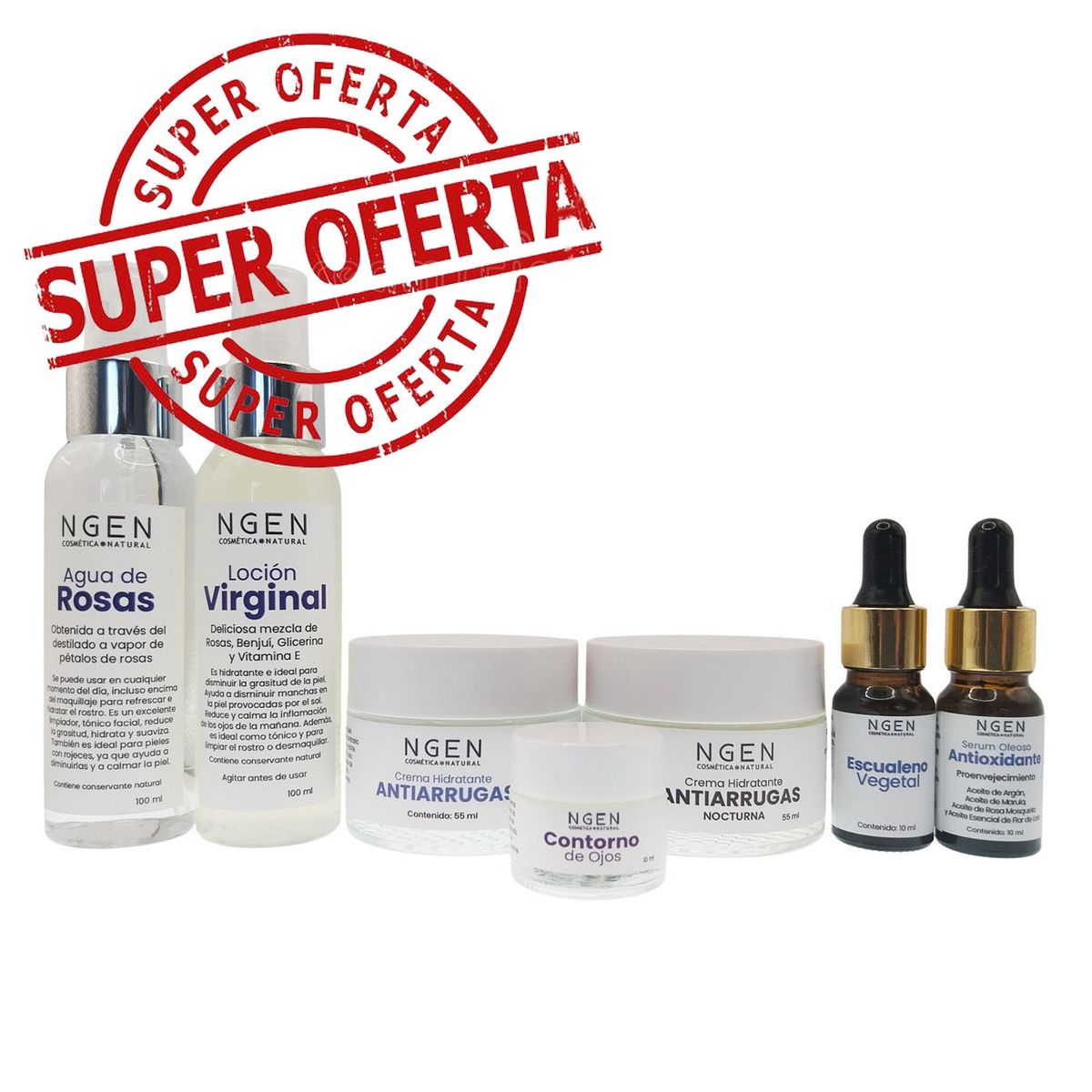 COSMETICA NATURAL NGEN - Set Facial Pro-Envejecimiento Pequeño de Vidrio.-