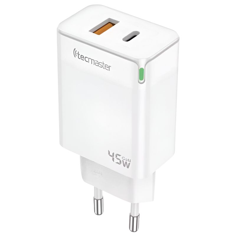 TECMASTER - Cargador Pared 45W GAN PD Type-C + USB Tecmaster SEC 200540 - Blanco.