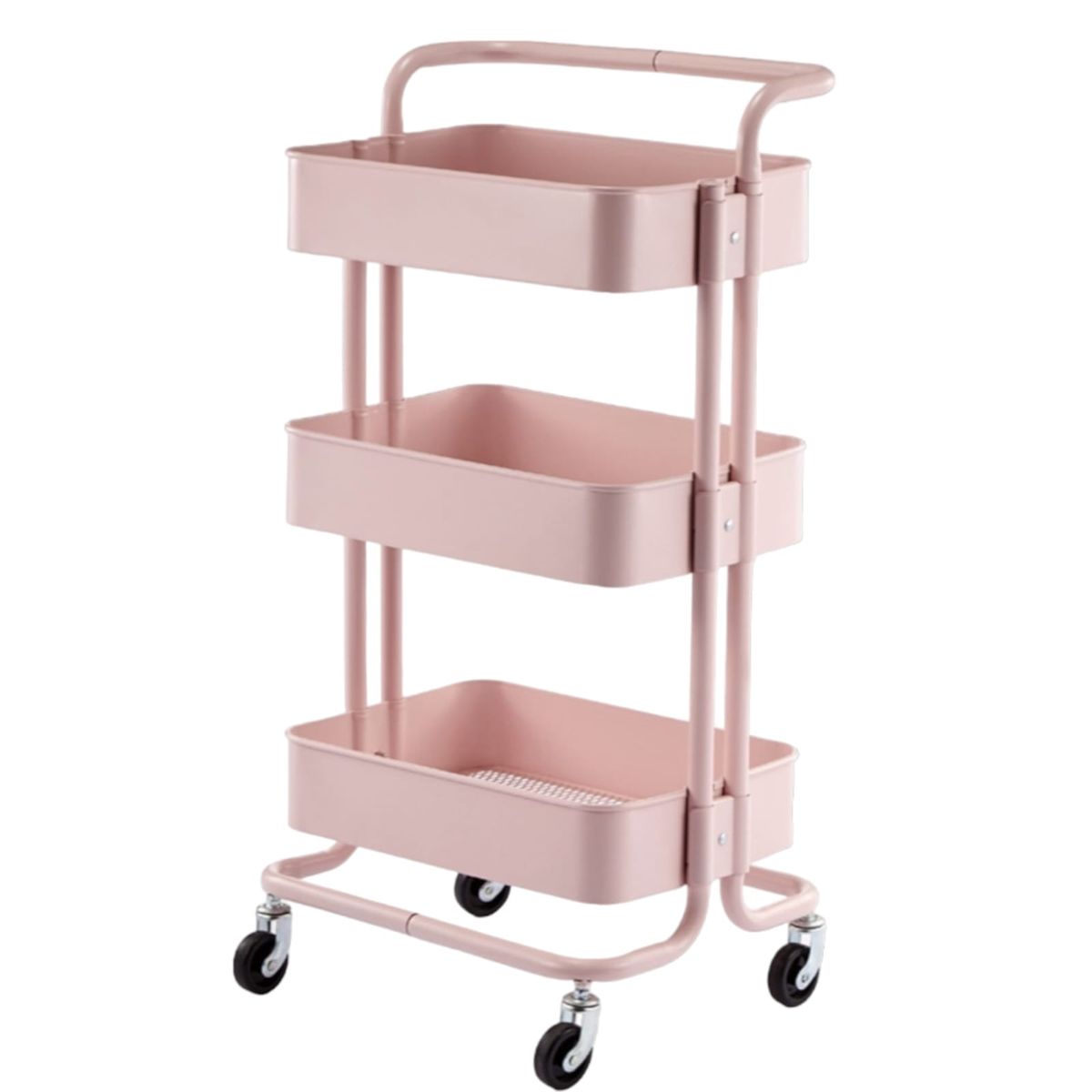 GENERICO - Carrito Organizador Metálico De 3 Niveles Con Ruedas Rosa