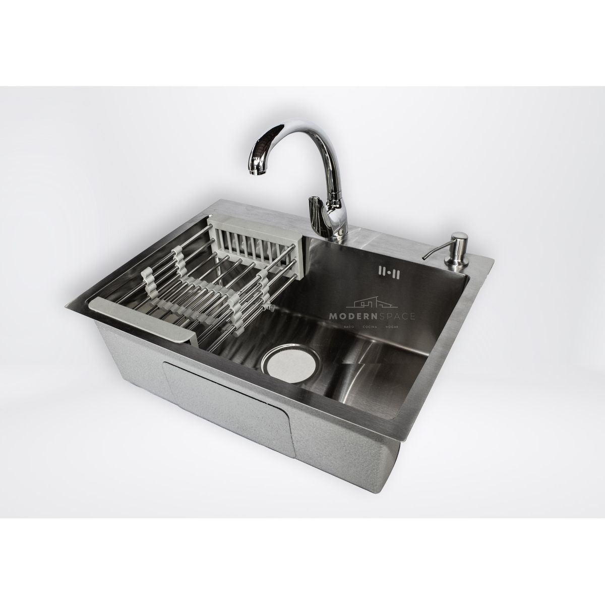 MODERN SPACE - Lavaplatos 60x45 Cm Deluxe Acero Inoxidable con Accesorios y griferia