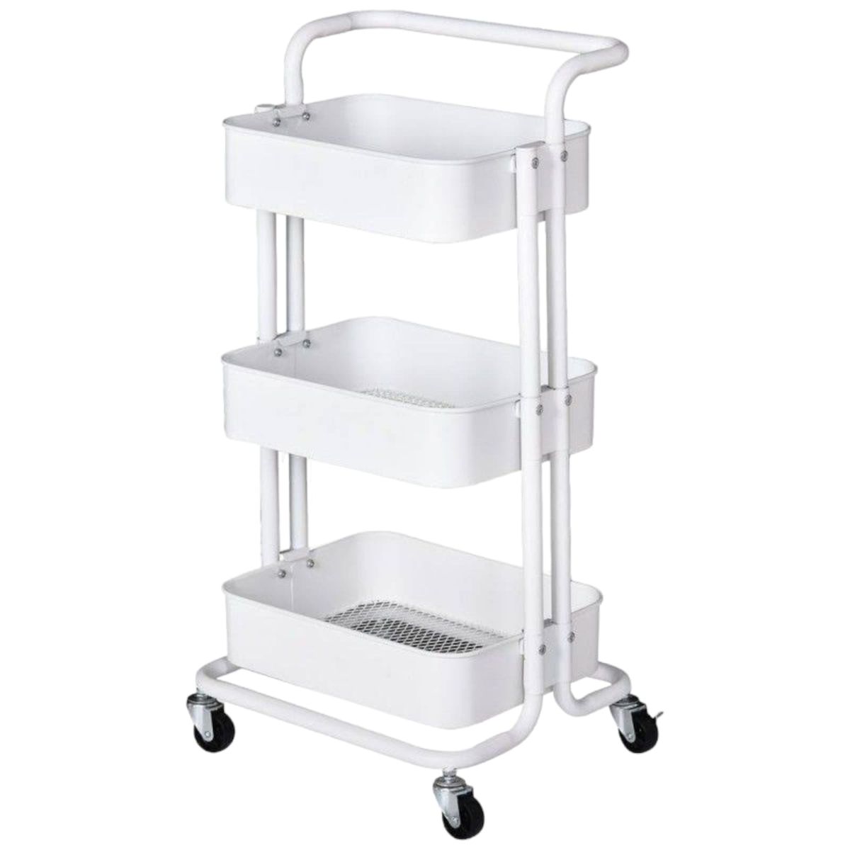 GENERICO - Carrito Organizador Metalico De 3 Niveles Con Ruedas Blanco