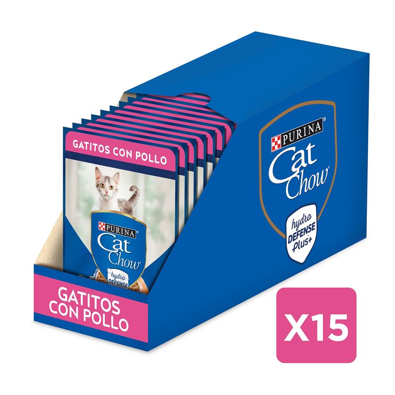 CAT CHOW - Pack x 15 Alimento húmedo gato Cat Chow Gatitos Pollo 85g