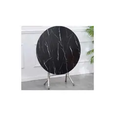 GENERICO - Mesa Redonda Plegable Diseño Mármol Negro 90x90cm