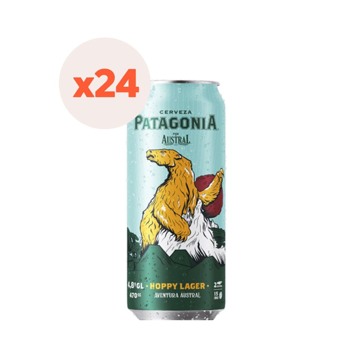 AUSTRAL - 24X Cerveza Austral Patagonia Hoppy Lager Lata 4,8° 470Cc