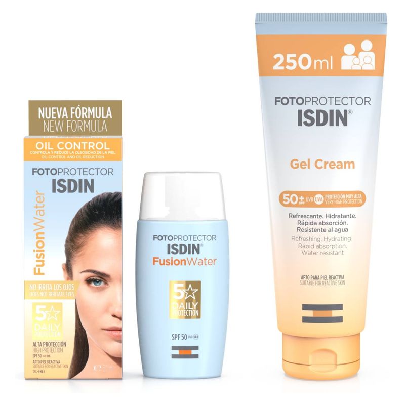ISDIN - Set Protector Solar Facial Fusion Water SPF50 50ml + Gel Crema SPF50 250ml