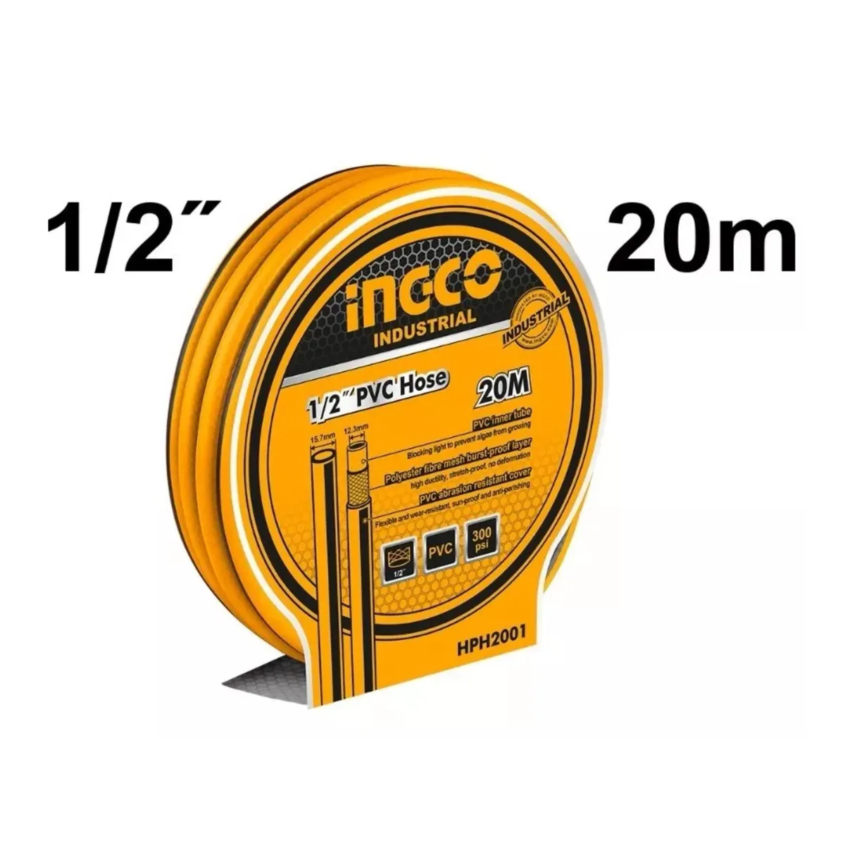 INGCO - Manguera Industrial Reforzada Ingco Pvc 1/2 X 20 Mt 300 Psi HPH2001