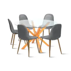 KLIK - Comedor redondo de vidrio Cross 120cm + 5 Silla Spoon Velvet