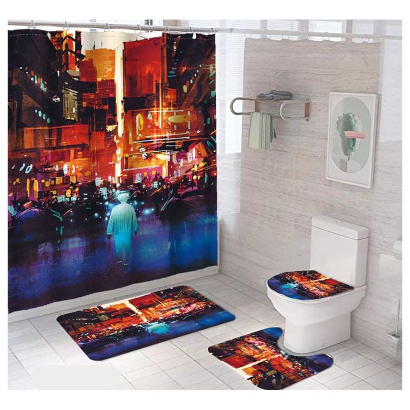 GENERICO - SET de baño COMPLETO 4 piezas CON DISEÑO DE MULTICOLOR