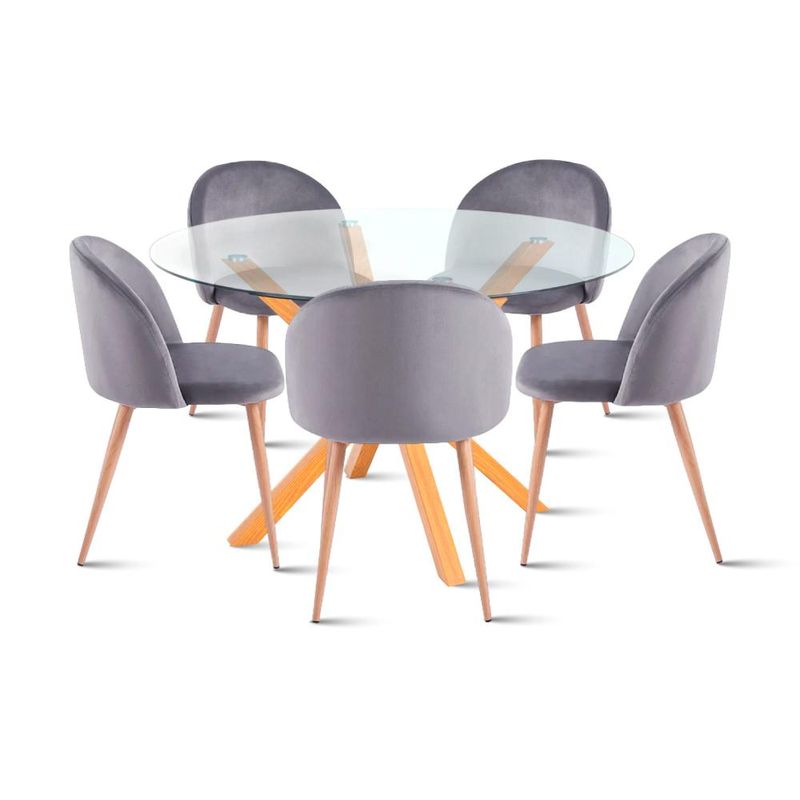 KLIK - Comedor redondo de vidrio Cross 120cm + 5 Silla Sitial Acolc