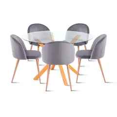 KLIK - Comedor redondo de vidrio Cross 120cm + 5 Silla Sitial Acolc