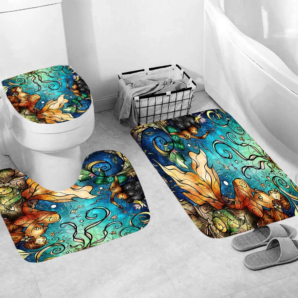 GENERICO - SET de baño COMPLETO 4 piezas CON DISEÑO COLORIDO