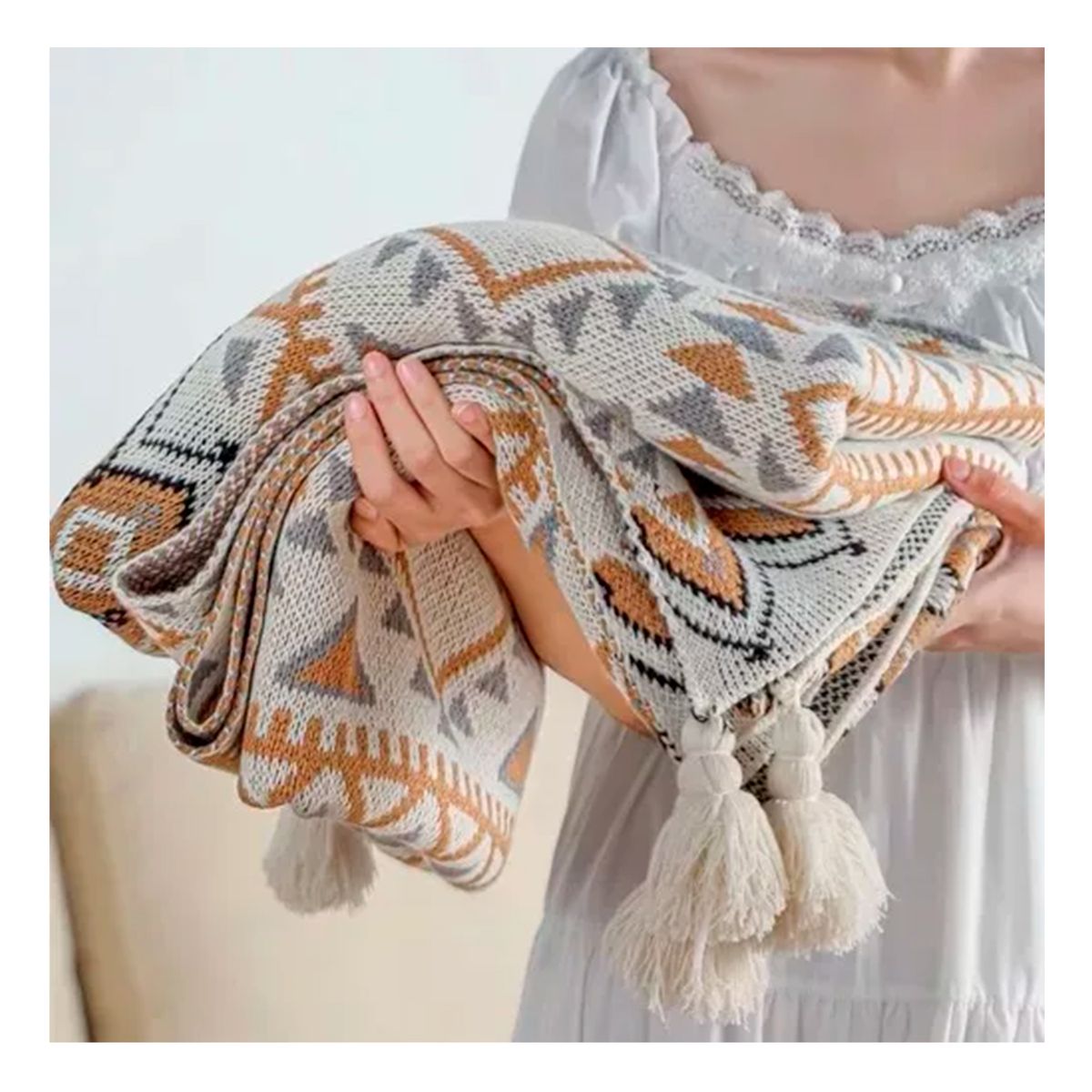 GENERICO - Manta Decorativa Tejida Para Sillon Piecera Cama Bohemia