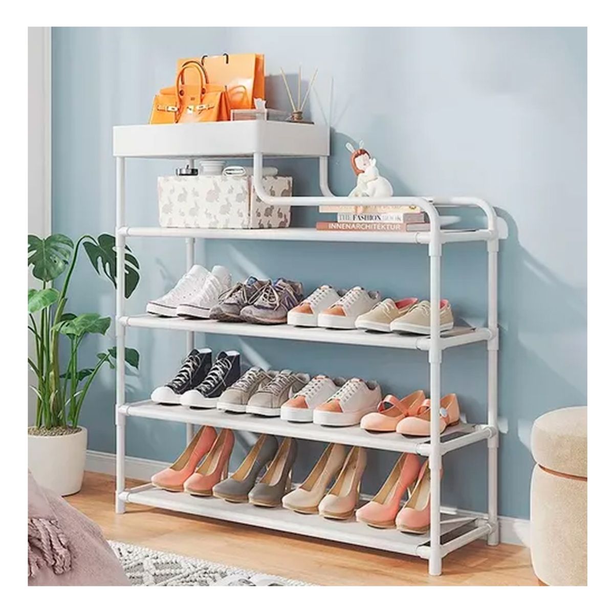 GENERICO - Zapatero Organizador 4 Niveles Multifunción Blanco