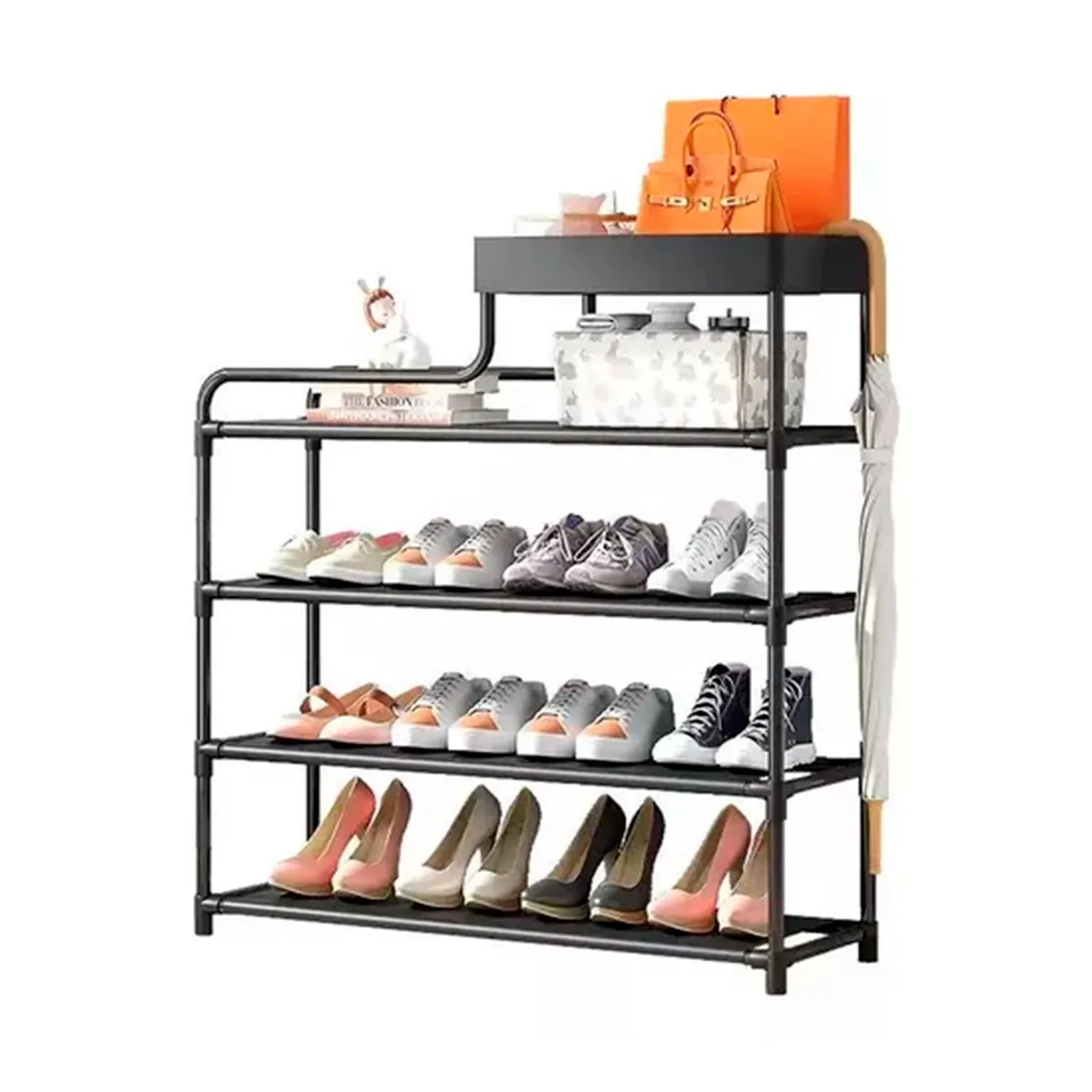 GENERICO - Zapatero Organizador 4 Niveles Multifunción Negro