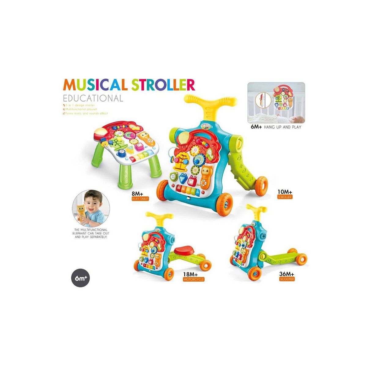 GENERICO - Caminador Andador Scooter Bebé Musical Multifuncional 5 En 1