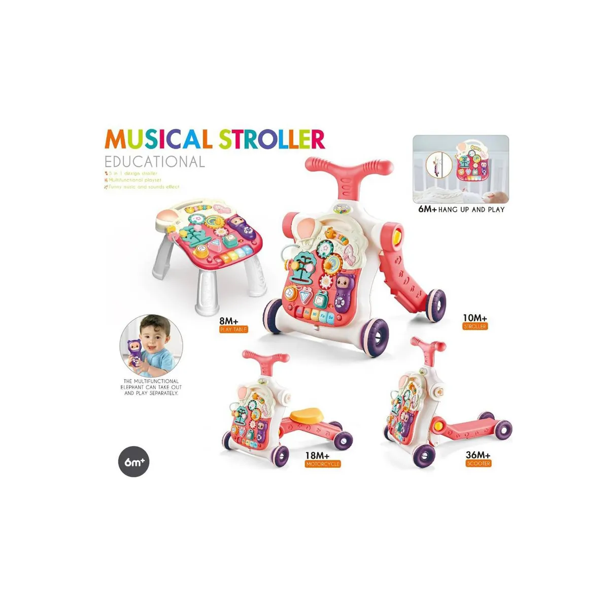 GENERICO - Caminador Andador Scooter Bebé Musical Multifuncional 5 En 1