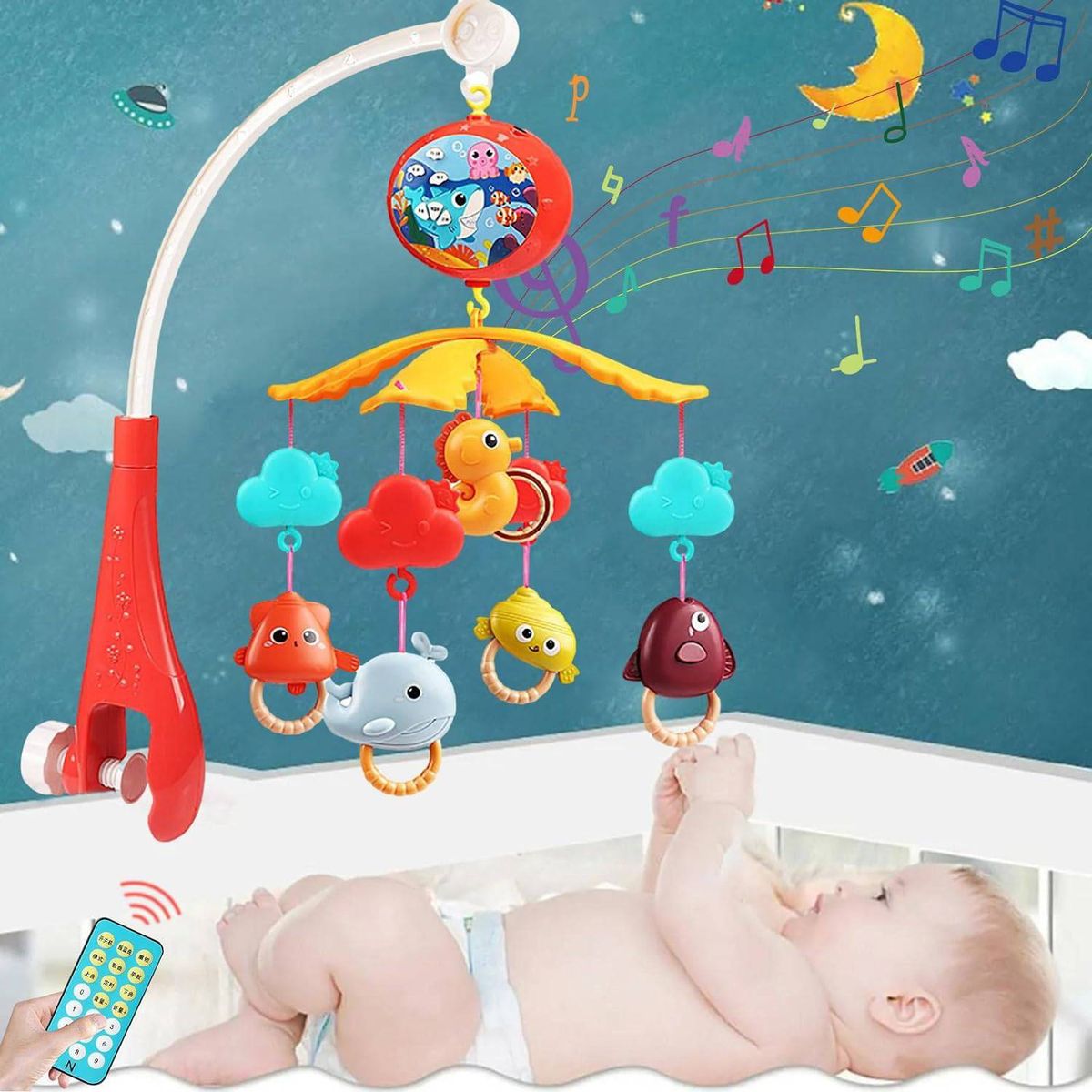 GENERICO - Móvil De Bebé Musical Con Proyector Mundo Marino