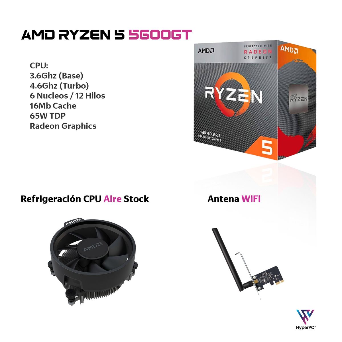 HYPERPC - PC oficina AMD RYZEN 5 5600GT 16Gb 1Tb Radeon Vega WiFi