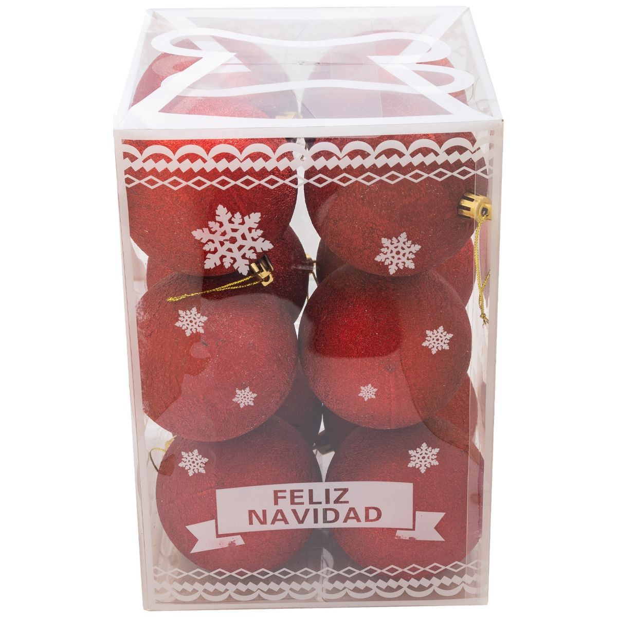 PROPLASTIC - Set de 12 esferas navideñas escarchadas 8 cms color rojo