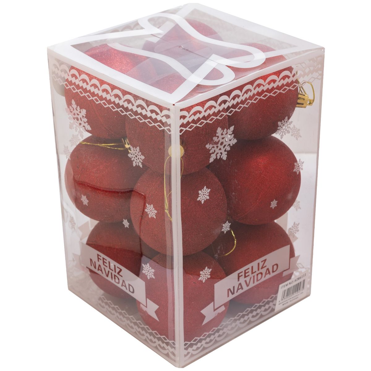 PROPLASTIC - Set de 12 esferas navideñas escarchadas 8 cms color rojo