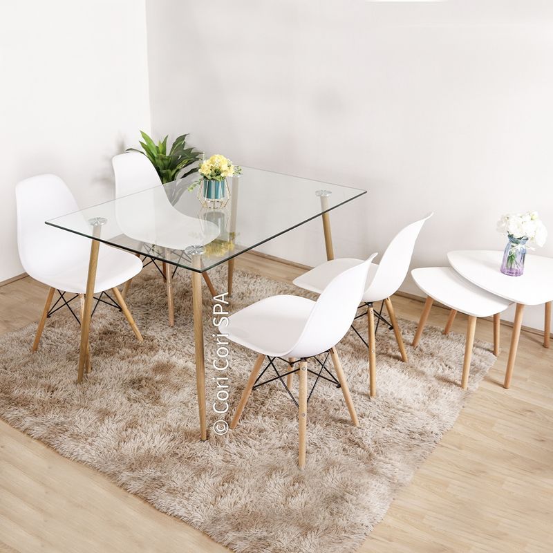 CORI CORI - Juego de Comedor Vidrio 120x 80 cm + 4 Sillas Eames Blanco
