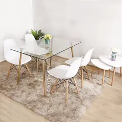 CORI CORI - Juego de Comedor Vidrio 120x 80 cm + 4 Sillas Eames Blanco