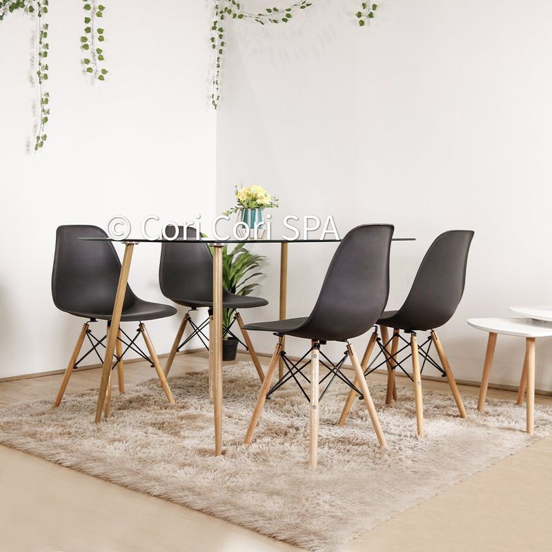 CORI CORI - Juego de Comedor Vidrio 120x 80cm + 4 Sillas Eames Negro