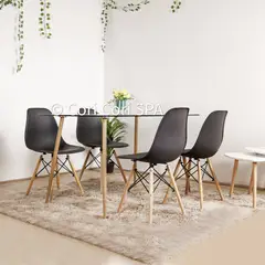 CORI CORI - Juego de Comedor Vidrio 120x 80 cm + 4 Sillas Eames Negro