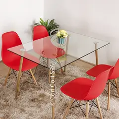 CORI CORI - Juego de Comedor Vidrio 130 x 80cm + 4 Sillas Eames Rojo