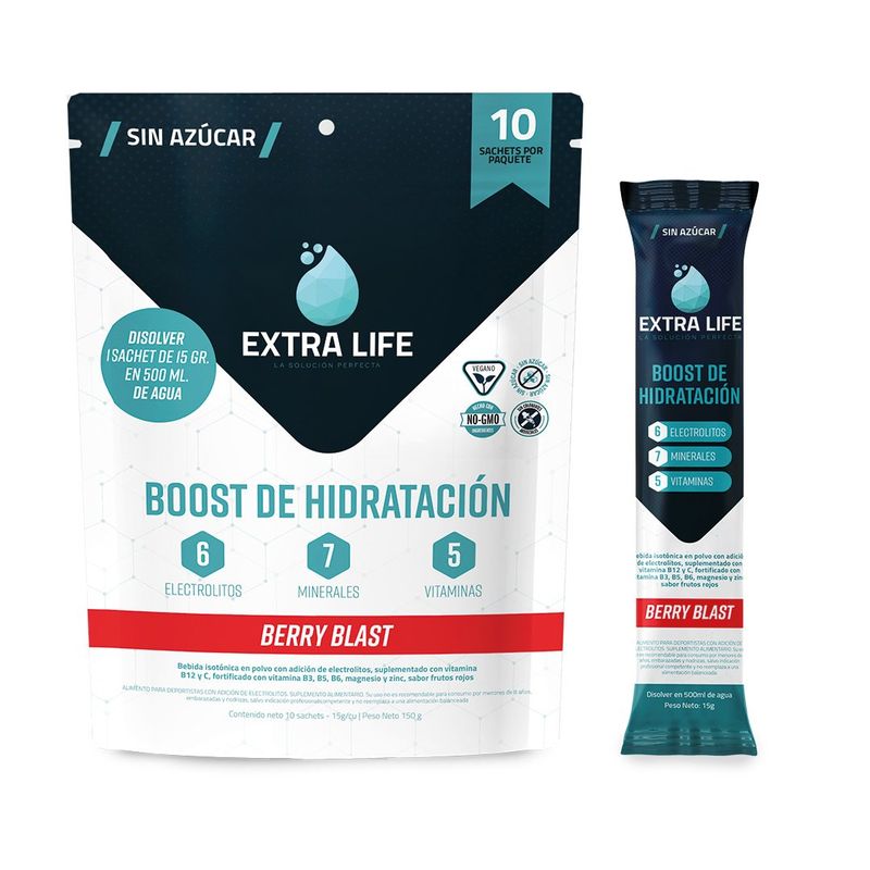EXTRALUZ - Bebida Hidratante en Polvo 10 Sachet Extra Life Berry