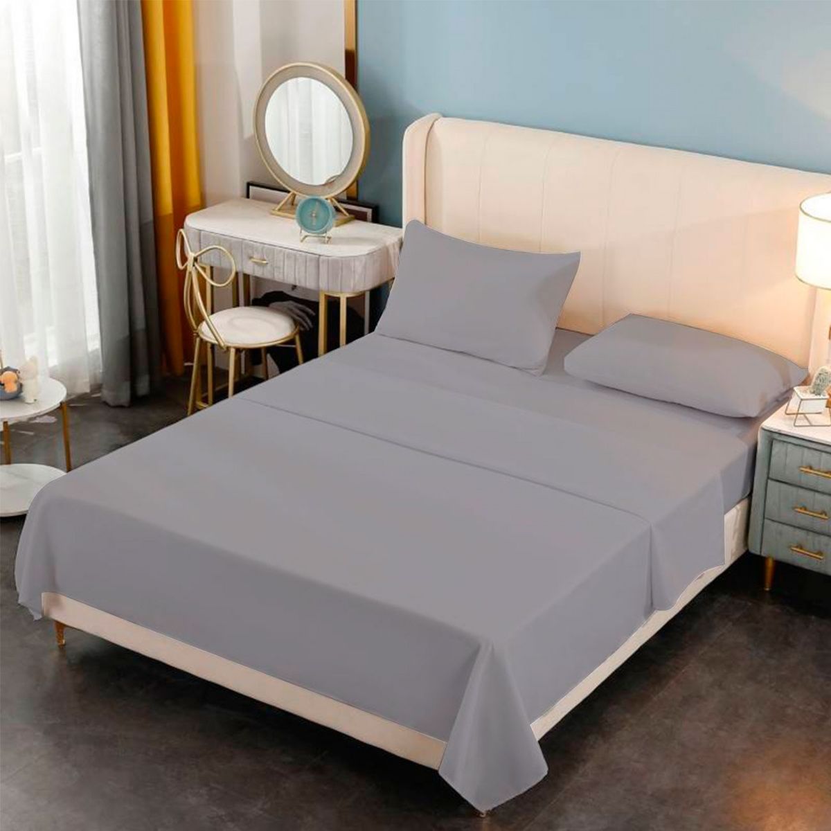 GENERICO - Juego De Sabana Premium Algodon 188 Hilos 2.5 Plazas GRIS